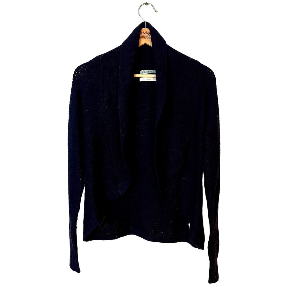 Velvet by Graham & Spencer 100% Cashmere Navy Blue Open Cardigan SZ Large EUC